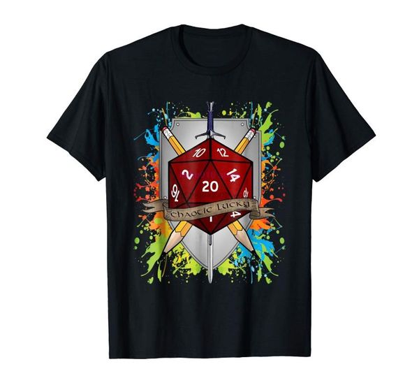 

brand men shirt chaotic lucky dnd t shirt, White;black