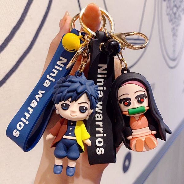 

anime demon slayer keychain cute brinco blade of ghost key chain kamado tanjirou pompom yaiba keyring pendant accessories, Silver