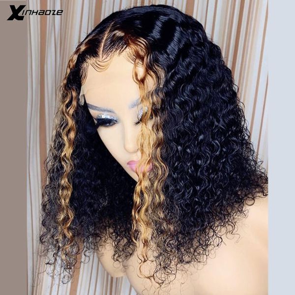 

highlight wet and wave short bob wigs 150 density colored human hair 13x4 deep water wave short bob lace front human hair wigs, Black;brown