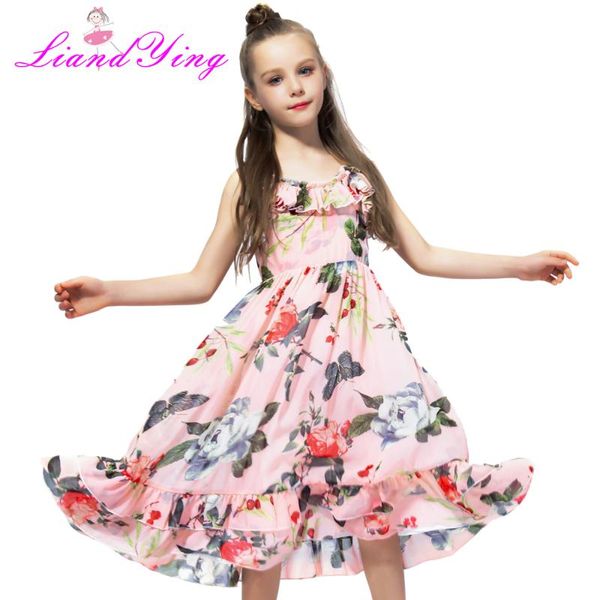 

flower girl dresses 2020 summer chiffon kids dresses floral children clothing princess party dress for girls clothes vest, Red;yellow