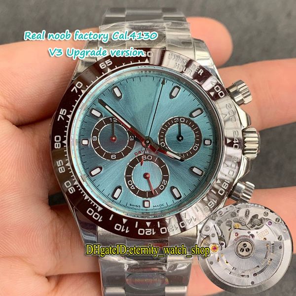 

v3 super version nf 904l steel cal.4130 sa4130 chronograph automatic mens watch ice blue dial ceramic bezel 116506 116500 satch watches, Slivery;brown