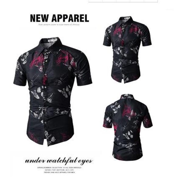 

flower print button novelty tshirt 2020 summer spring short sleeve o neck men clothes men tshirt designer, White;black