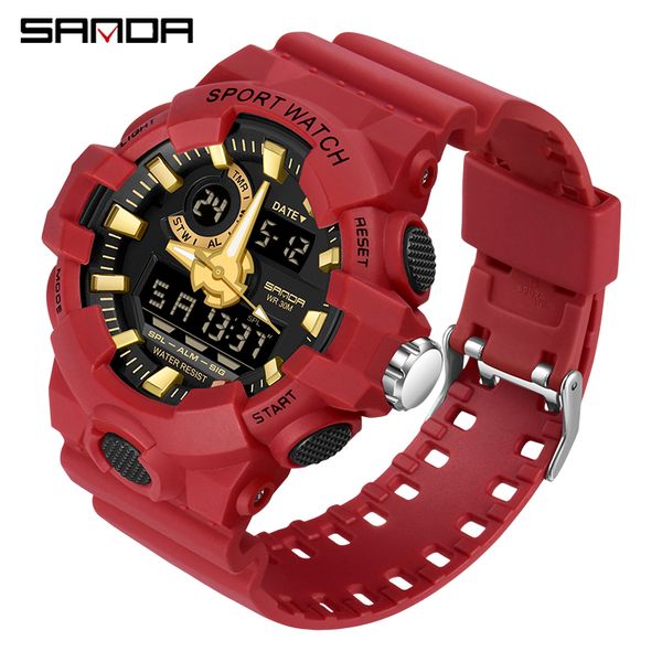 

sanda brand fashion watches men 50m waterproof mens sports watches led electronic wristwatches relogio masculino, Slivery;brown