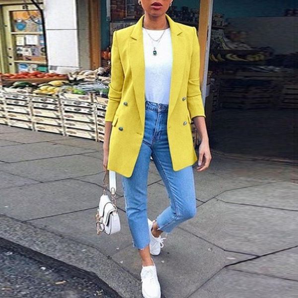 

women's suits & blazers fashion autumn women and jackets work office lady suit slim double breasted business female blazer coat casual, White;black