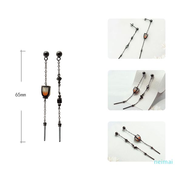 

thaya vintage long pendant earrings dropping sky lantern handmade s925 sterling silver studs for women female elegant jewelry, Golden;silver