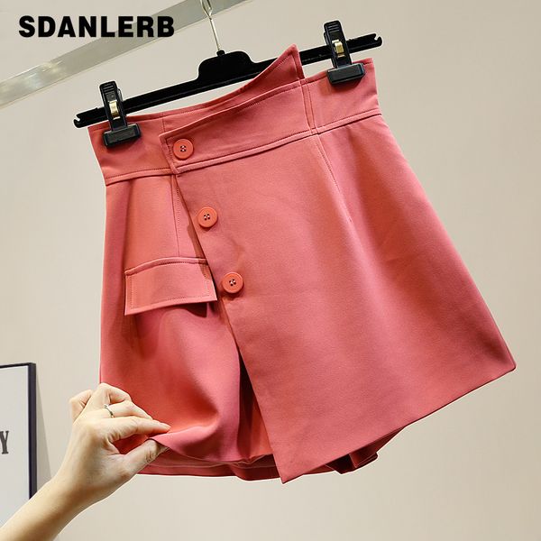 

irregular single-breasted high-waist wide-leg casual pants for women 2020 new style all-match pants ladies short, Black;white