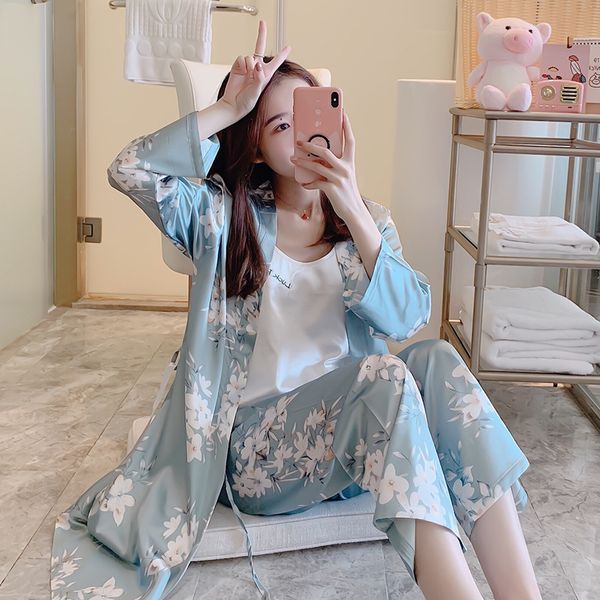 

женские пижамы наборы шелковый ночное цветок печати pijama сатин пижамы thin домашняя одежда nightsuits высокое качество, Black;red