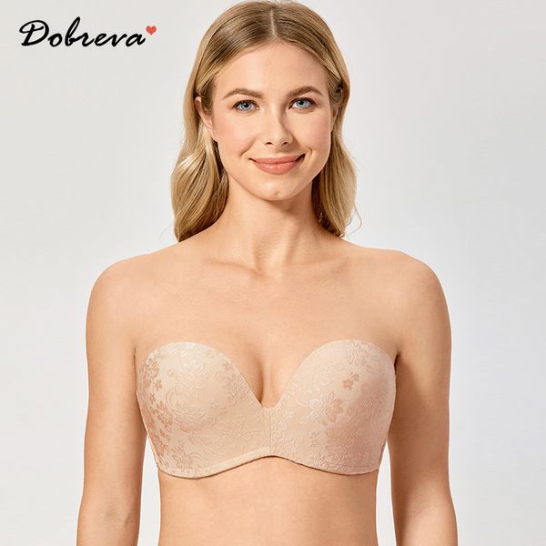 

dobreva women's plus size slightly lined lift great support strapless bra, Red;black