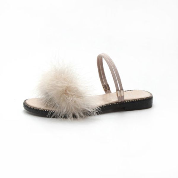 

fairy wind sandals 2020 new korean version of the flat bottom hairy two wear slippers female summer wear small fresh shoes, Black