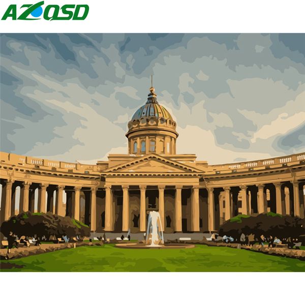 

azqsd coloring by numbers diy landscape drawing on canvas unframe oil painting by numbers building acrylic paint home decoration
