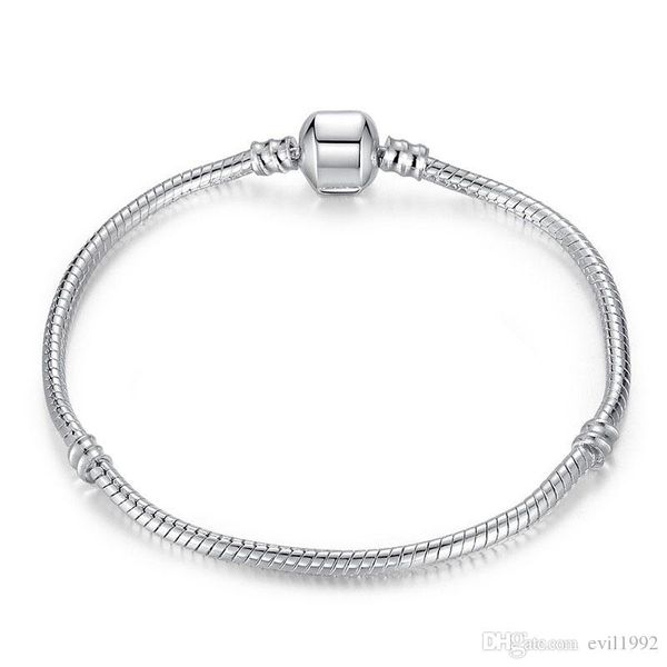 

1pcs drop shipping silver plated bracelets women snake chain charm beads for pandora beads bangle bracelet children gift pp02, Golden;silver