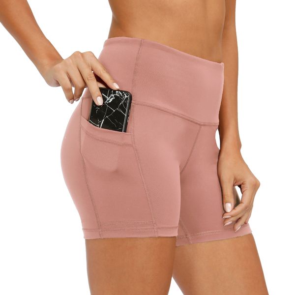 

women yoga shorts polyester spandex sport shorts for ladies sportwear pocket trousers running trainning legging shorts fy9087, White;red
