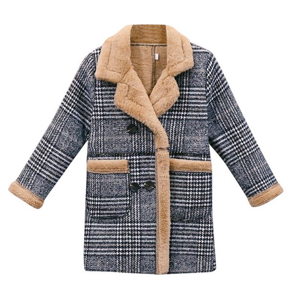 

jackets autumn winter korean girl's cute woolen coat hair gray plaid jacket medium long comfortable fashion, Blue;gray