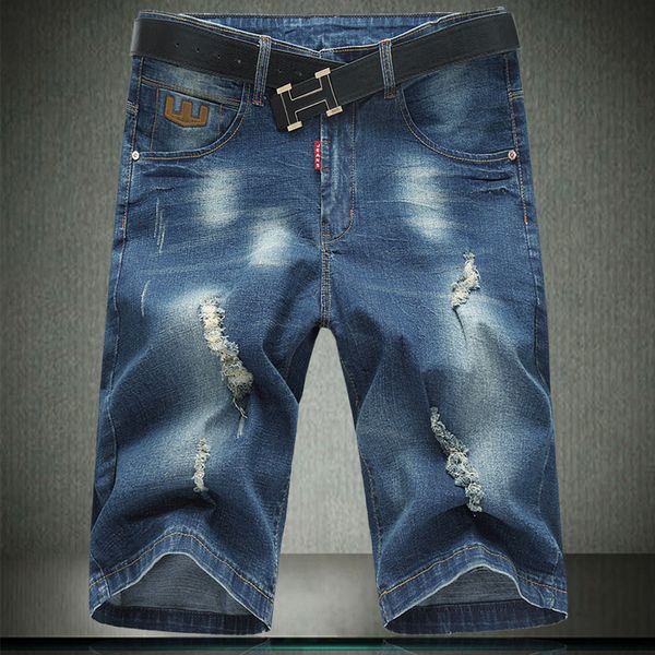 

2020 summer men clothing jeans shorts stretch distressed denim short jean big and tall man trousers pants plus size 32-48 6701, Blue