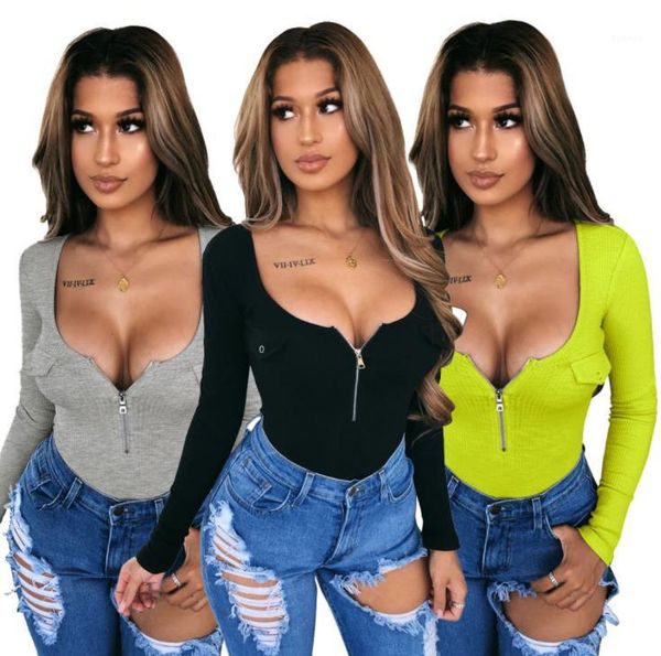 

rompers fashion thickened deep v neck long sleeve bodysuit fashion knit womens rompers womens designer, Black;white