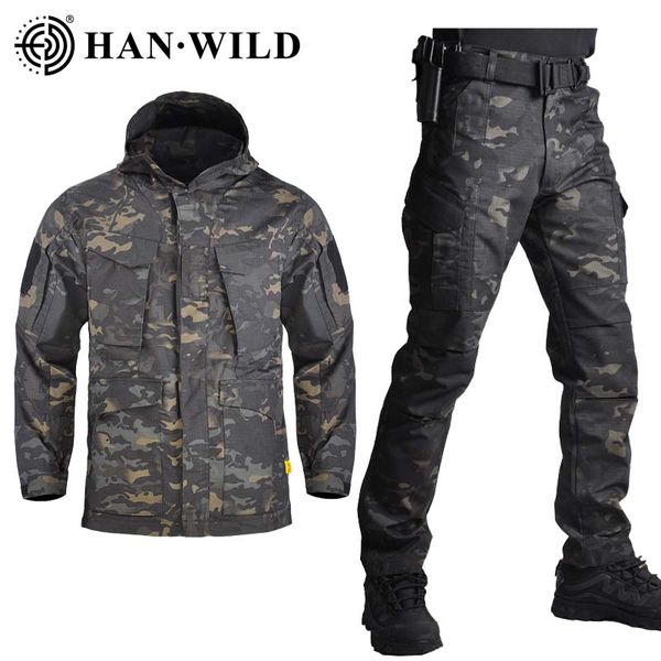 

han wild m65 army jacket set clothing shell military tactical camouflage hunting jackets & pants suits waterproof windproof, Red;blue