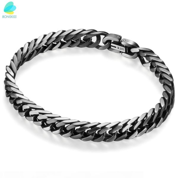 

boniskiss men's punk black silver color bicyle bracelets man curb cuban link chain necklace stainless steel 316l rock jewelry, Golden;silver