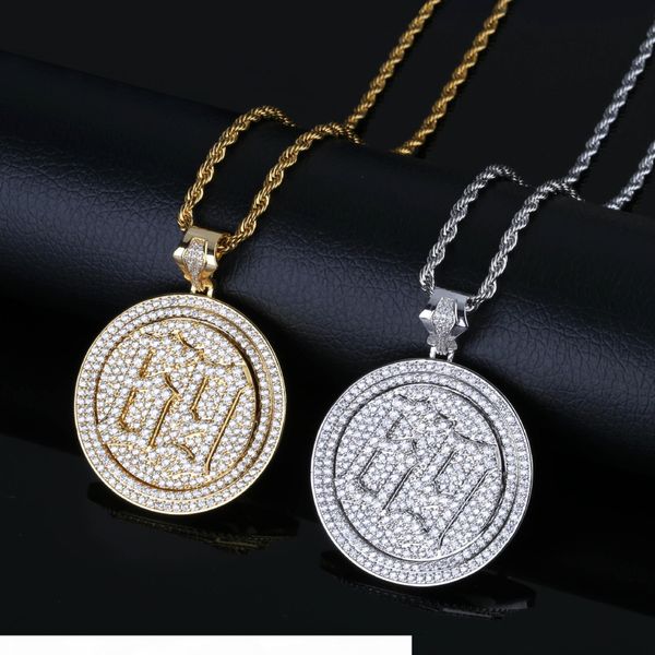 

internet celebrity 6ix9ine rapper necklace rotating double disc necklace europe and america, Silver