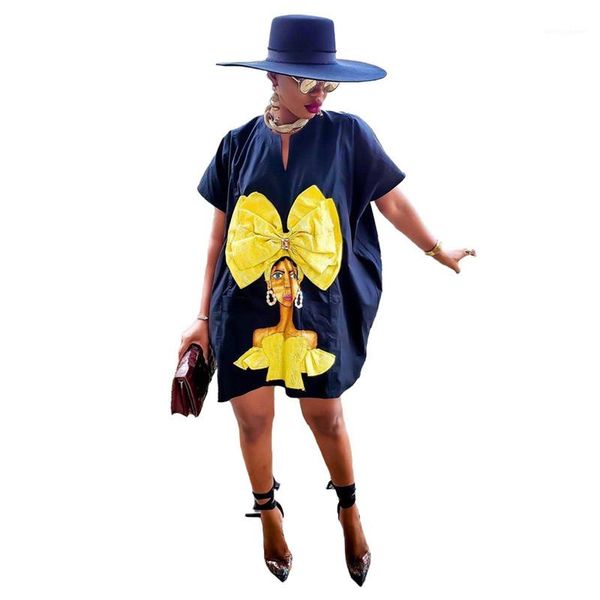 

fashion cartoon pattern pencil dresses casual natural color shsleeve dress womens clothing ladies summer dresses, Black;gray