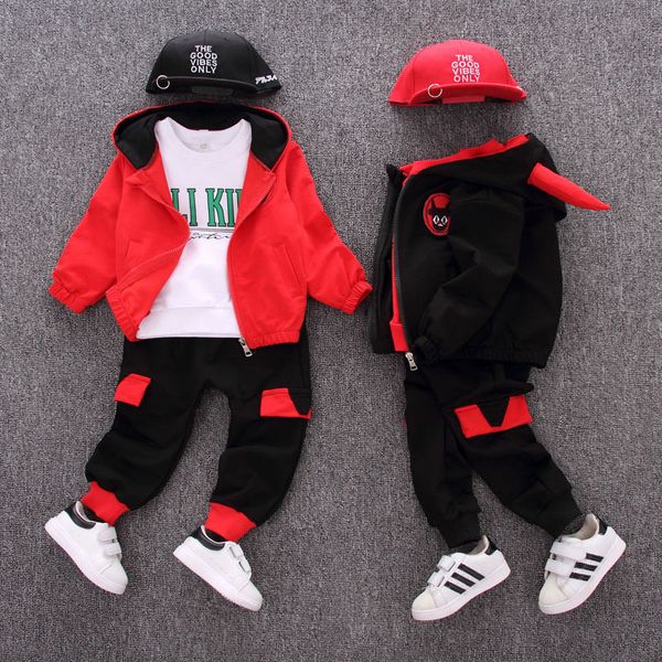 

baby boy clothes autumn and winter cotton letters cartoon horns hooded three-piece suit boy clothing casual sweater baby suit, White