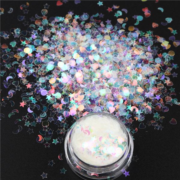 

nail glitter 10ml/jar holographic mix star round heart flakes mermaid mirror irregular paillette sequins 3d art decor, Silver;gold