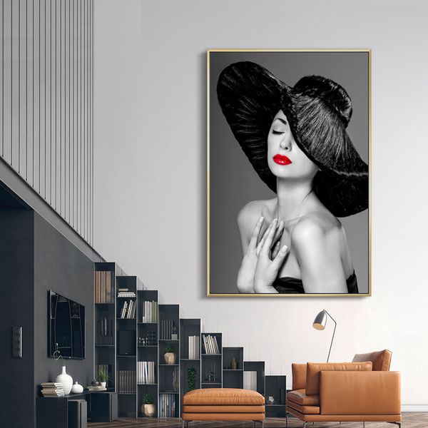 

woman with red lips wall art canvas print abstract poster painting decoration picture nordic modern living room decor