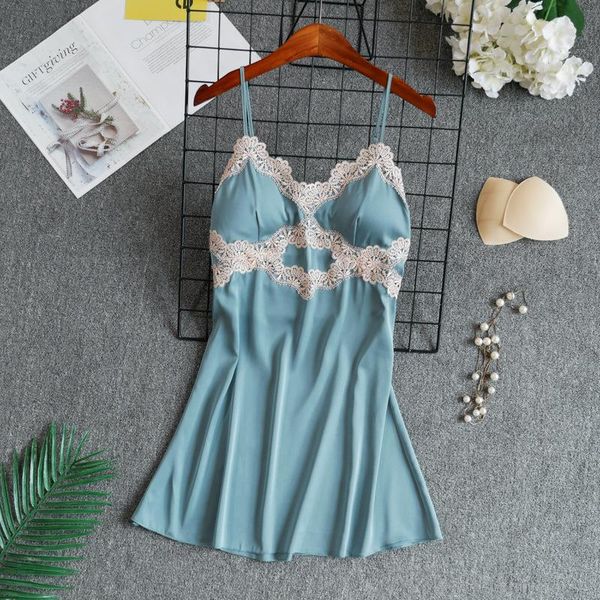 

satin night dress women elegant nightgown erotic sleepwear embroidery lace silk women lingerie sleepshirts for012, Black;red