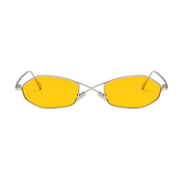 

2019 women metal polygon sunglasses men retro small sun glasses female yellow pink lens glasses small frame shades eyeglass nx, White;black