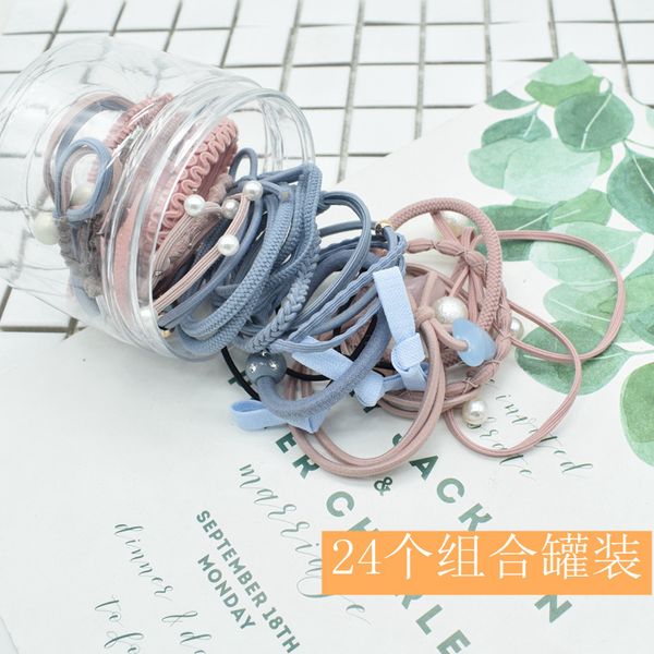 

south korea boxed hair elastic hair bands 24-piece suit headwear fashion women barrel head manufacturers, Golden;silver