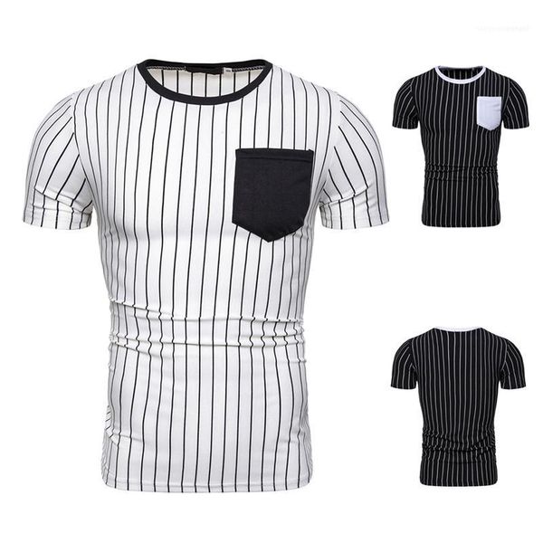 

tees mens clothing mens designer striped panelled t-shirts fashion pocket natural color tees casual crew neck short sleeve, White;black