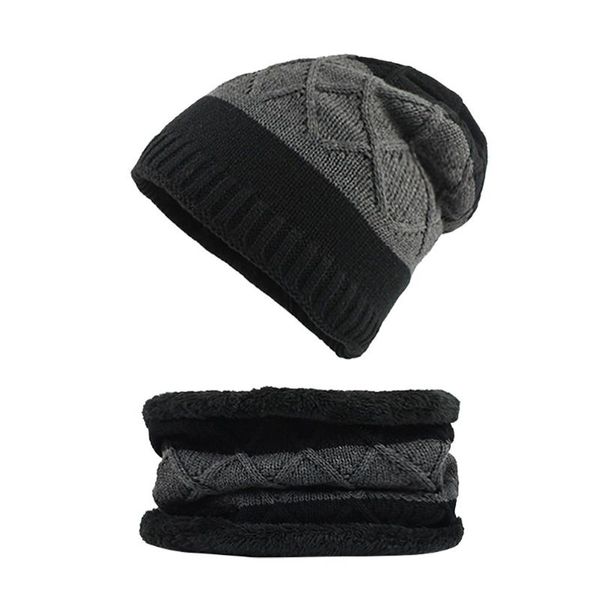 

thick winter beanie hat scarf set knit hats thick warm caps outdoor casual winter warm beanie skullies cap bonnet scarf, Blue;gray
