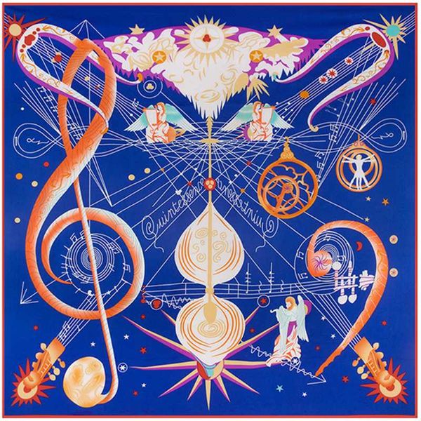 

new twill silk women scarf 130*130 cm euro angel notes printed print square scarves gift fashion large silk shawl, Blue;gray
