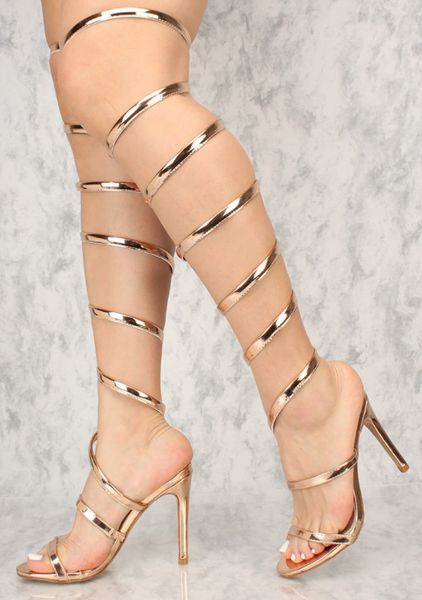 

новые поступления gold metallic кожа высокие сапоги peep toe вырез крест ремень тонкий каблук гладиатор сандалии женщин пользовател, Black