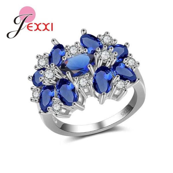 

dark blue cubic zirconia flower shape 925 sterling silver gift for lover/girlfriend/mother factory price quality, Golden;silver