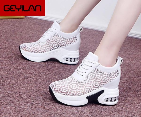 

summer women shoes woman breathable mesh sneakers flats lace loafers thick heels platform wedges casual shoe, Black