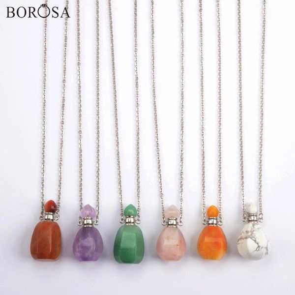 

pendant necklaces borosa natural gems stones perfume essential oil bottle necklace howlites amethysts charms jewelry wx1606, Silver