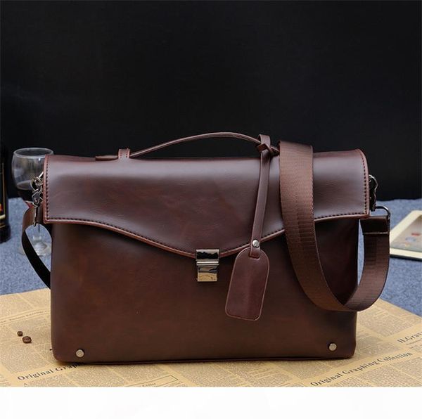 

men's leather shoulder messenger bags business work bag lapbriefcase handbag color black coffee