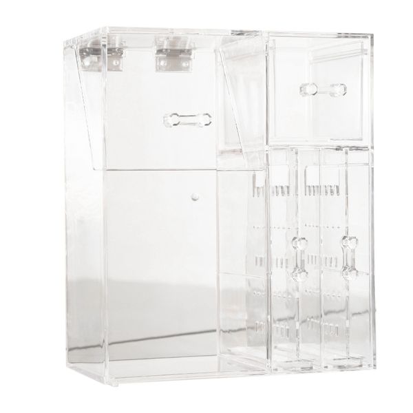 

прозрачный макияж кисти хранения box cosmetic organizer пылезащитный чехол для хранения ювелирных изделий стеллаж tube plastic box, Pink;blue
