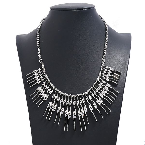 

lzhlq metal geometric necklaces women punk clavicle necklace jewelry statement, Silver