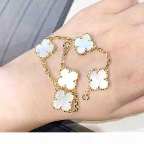 

s925 pure silver charm bracelet five flowers with nature shell black agate for women wedding jewelry gift ps5383, Golden;silver