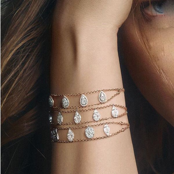 

new arrived 5 stone water drop cubic zirconia cz link chain bracelet fashion trendy women wedding sparking bling cz jewelry, Black