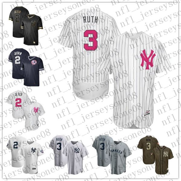

custom mens womens youth york yankees 2 derek jeter 3 babe ruth white blue authentic weekend 2020 home jersey, Black