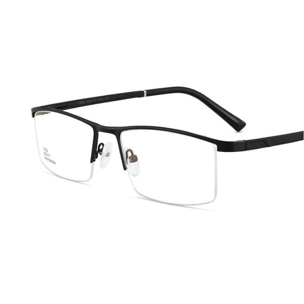 

w-140 high-end men business half-rim steel leather eyeglasses frames metal eyewear frame tr temple myopia prescription glasses, Black