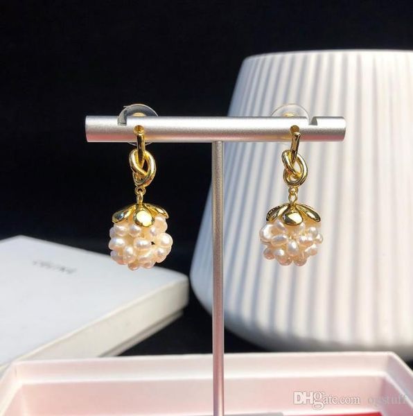 

women jewelry designer preclous luxury earrings plated 18k gold knotted pearl grape earrings summer new products, Silver