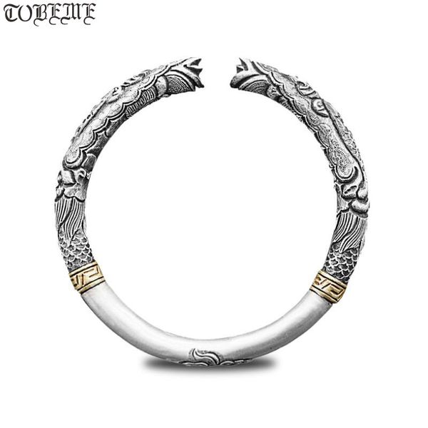

handcrafted 100% 999 siver dragon bangle real pure silver dragon bangle vintage silver jewelry gift, Black