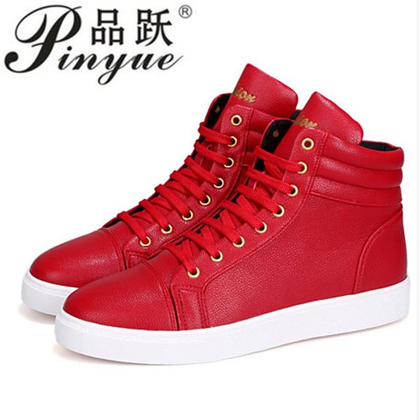 

new fashion high casual shoes for men pu leather lace up red white black color mens casual shoes men high retail