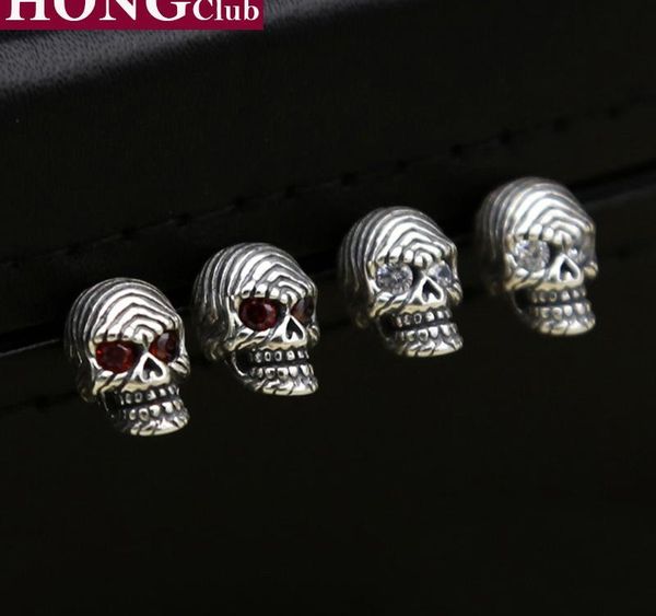 

new stud earring 100% 925 sterling silver earrings vintage jewelry thai silver for women men personality skull002, Golden;silver