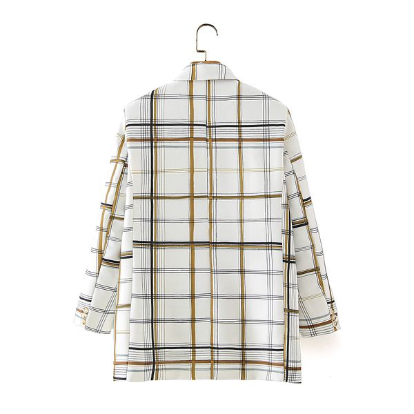 

Women's Jacket 2020 Top High Quality Autumn New Fashion Double-breasted Plaid Female Suit Classical Style Outwear Casual Elements Size : S-L