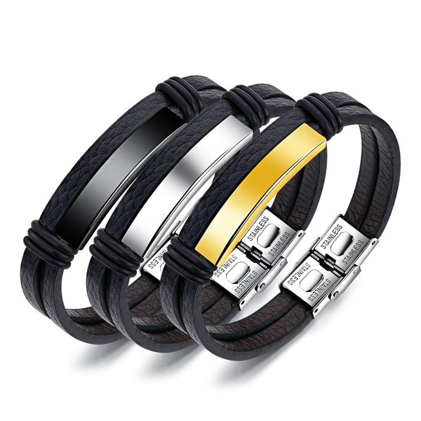 

fashion accessories three color wrap 316l stainless steel leather bracelet, Silver