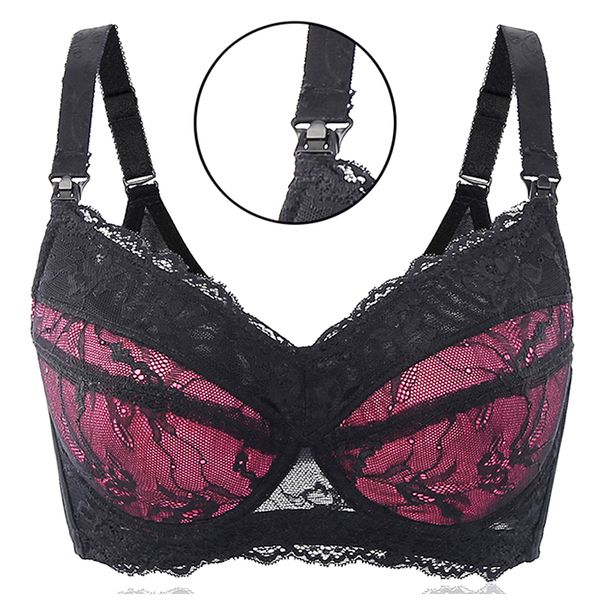 

women's full figure lightly lined underwire lace bra 34 36 38 40 42 44 46 48 b c d e f g h nursing bra, Red;black